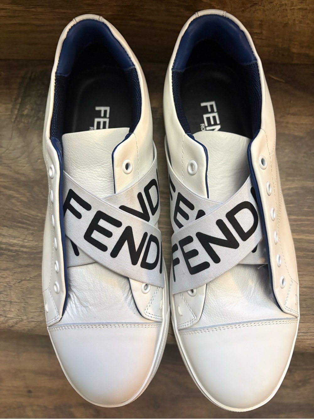 Fendi White Leather Low-Top Sneakers with Black Logo Strap - Picture 2 of 7